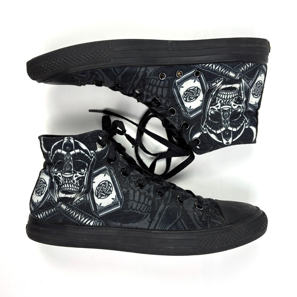RAAD Viking Skull High Top Canvas Sneakers Mens‎ Sz 9M Black White Weightlifting